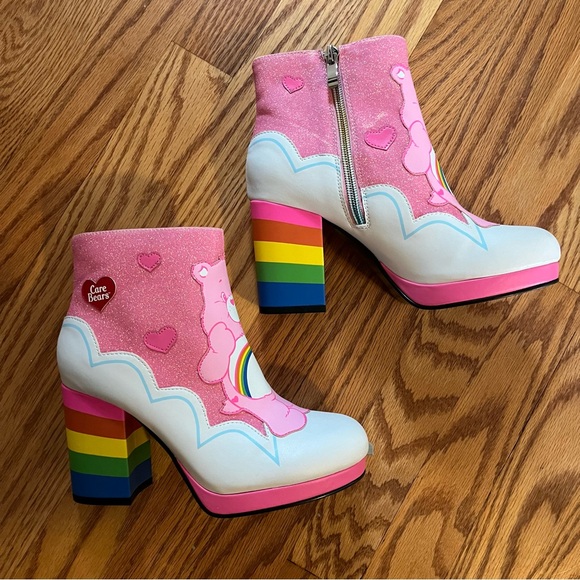 Pink Cheer Bear Care Bears Shoes Ankle Boots 80s Retro Boots Size 6 Pride - Picture 2 of 12